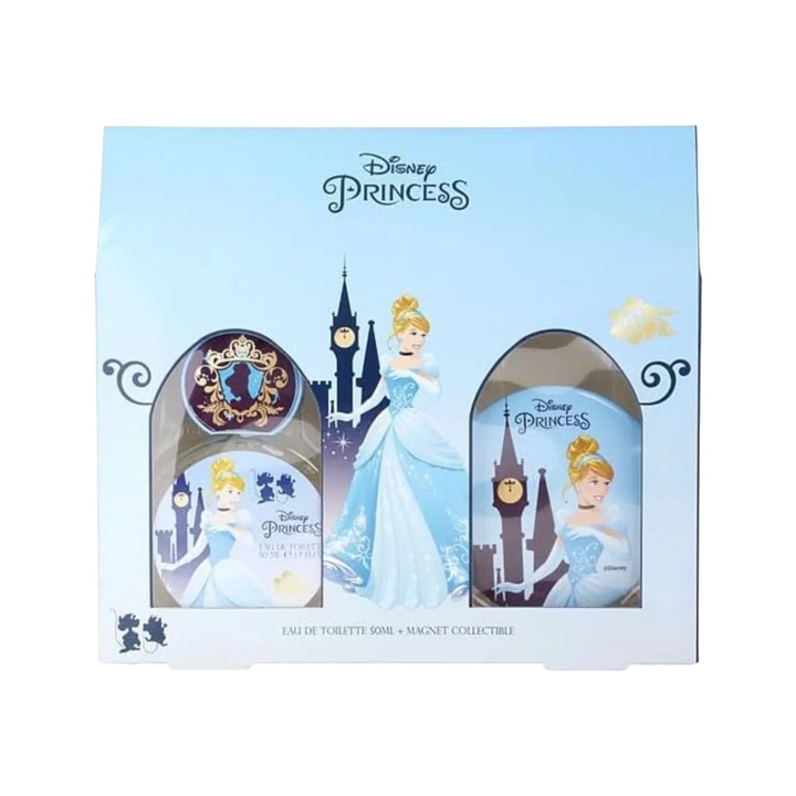 Set Disney: Cinderella, Apa de Toaleta, Pentru Fete, 50 ml + Cinderella, Magnet Colectabil, Pentru Fete