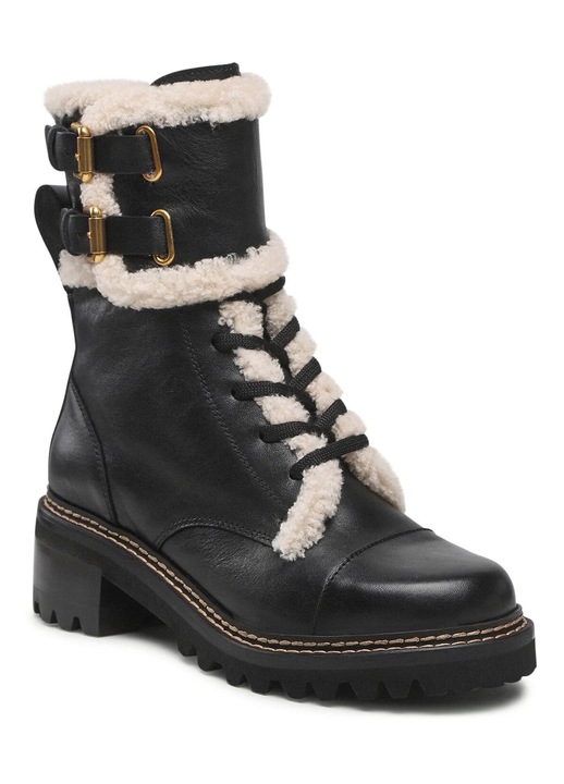 Botine dama, See By Chloe, piele naturala, negru, toc clasic, fermoar, 40 EU
