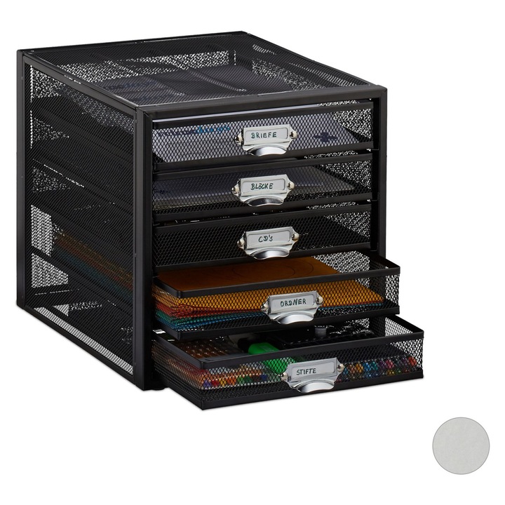 Органайзер за документи за офис Relaxdays, 5 отделения, формат А4, 29 x 27.5 x 35.5 см, от стомана, черен