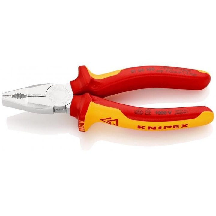 Clesti universali VDE KNIPEX 160mm, cromati, cu manere din materiale plastice, izolati pana la 1000 V