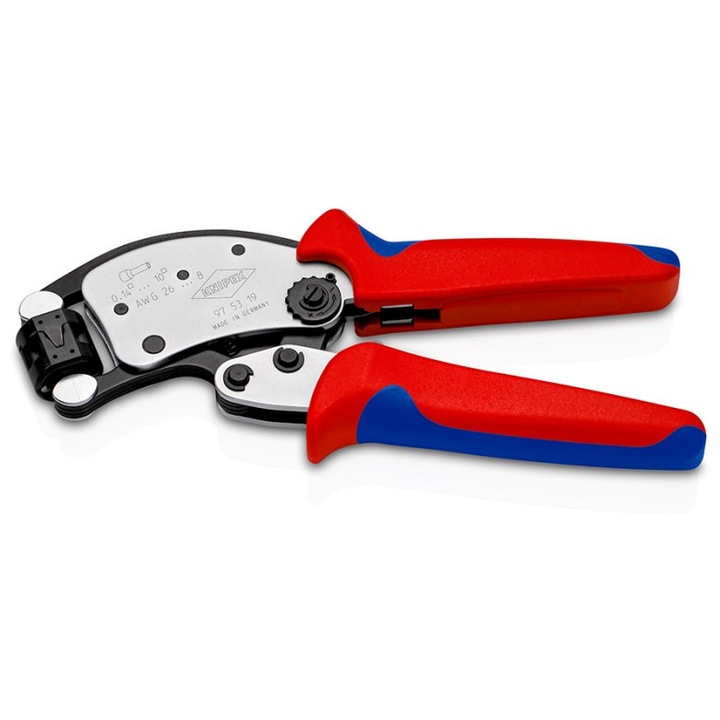 Clesti KNIPEX TWISTOR T 97 53 19 pentru zagniat tuleje cabluri, 360° rotire, 200x80x26mm
