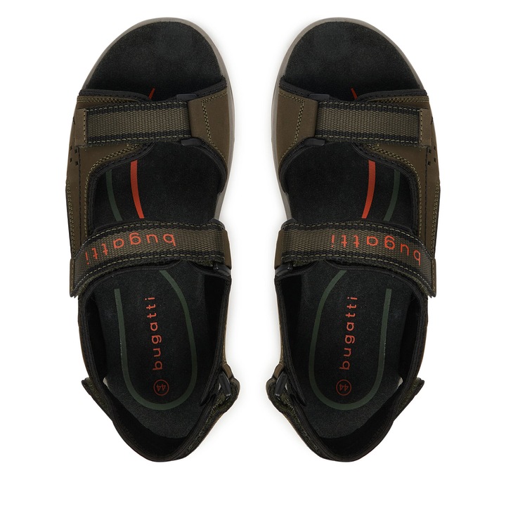 Sandale barbati, Bugatti, piele ecologica, verde, sistem inchidere Velcro