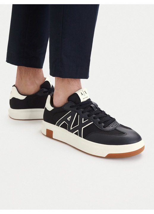 Férfi teniszcipő, Armani Exchange, műbőr, fekete/fehér, textil