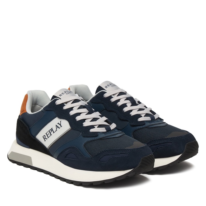 Tenisi barbati, Replay, albastru, textil si piele intoarsa
