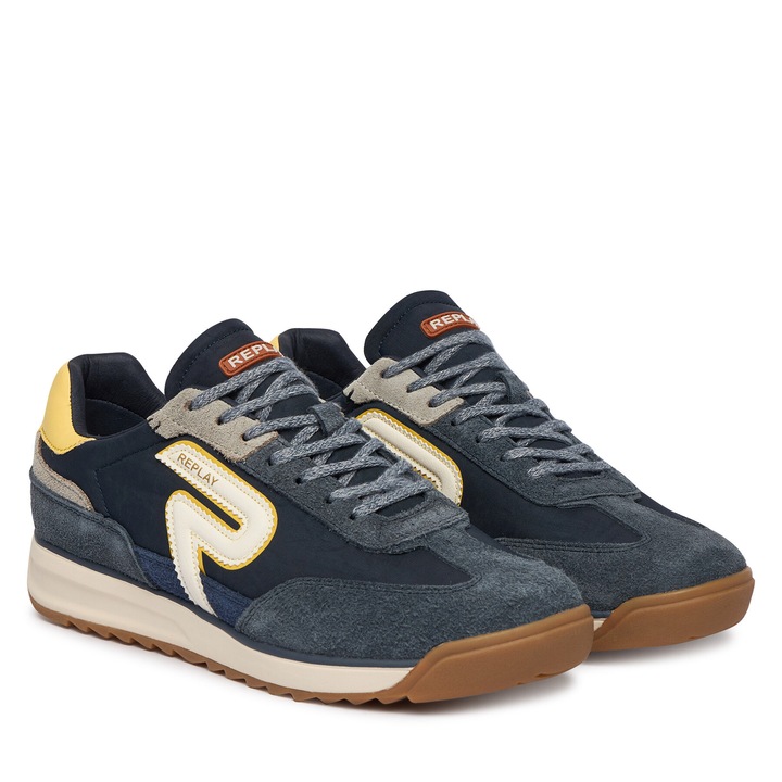 Férfi tornacipő, Replay, kék természetes bőr