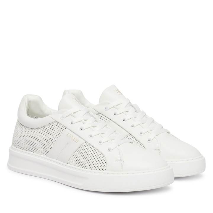 Férfi Fabi tornacipő, valódi bőr, fehér