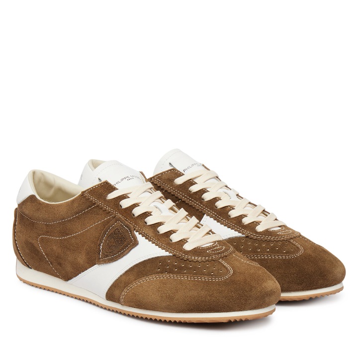Tenisi barbati, Philippe Model, textil/piele intoarsa, alb/maro