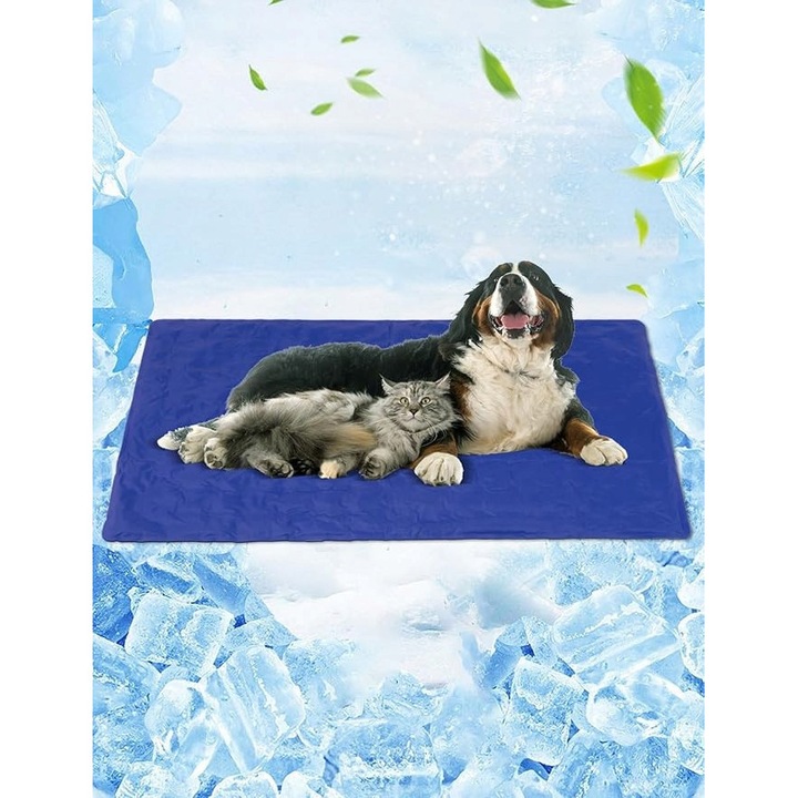 Охлаждаща постелка за животни, Vamcheer, 140x90см, PVC материал, водоустойчива, синя, XL