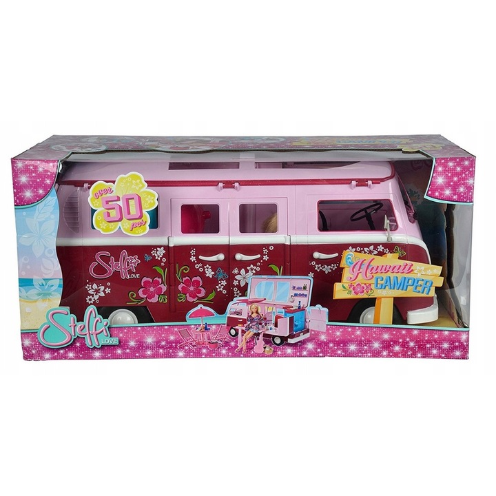 Set Papusi Steffi, Kamper cu 50 accesorii, roz, 50x23x23cm
