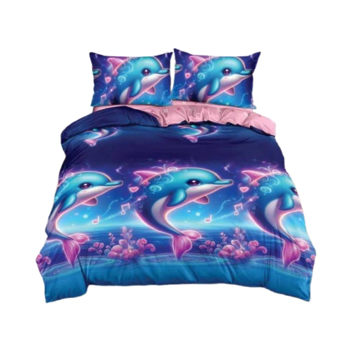 Ágynemű, 2 személyes, 240x250 cm, delfin mintás