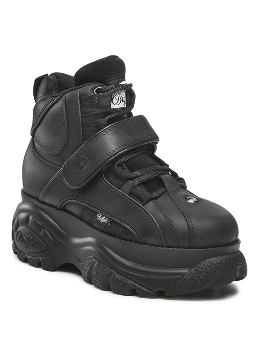 Női tornacipő, Buffalo, természetes bőr, fekete, tépőzáras záródás, 40 EU