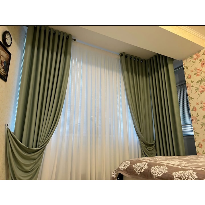 Draperie blackout 140x260 cm, verde celadon, din poliester gros, opaca si eleganta, ideala pentru living sau dormitor