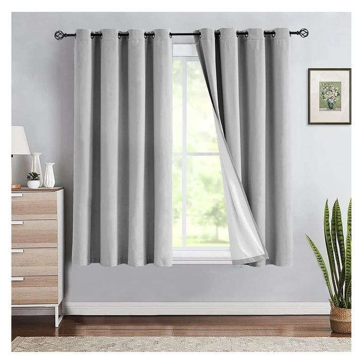 Függöny, sötétítő, ringlis, szürke, hőszigetelő, 140x180 cm (sz x m), 2 db-os szett