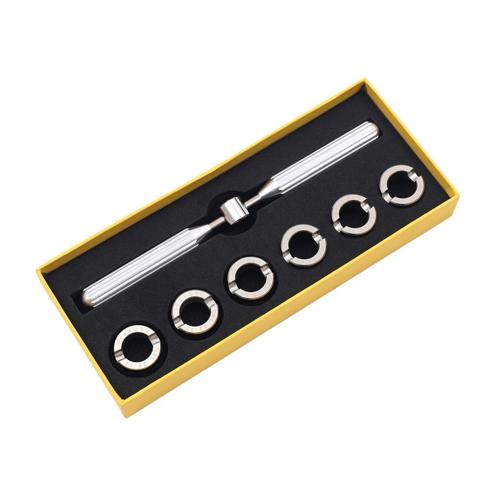 Set unelte pentru reparat ceasuri, 6 capete de diverse dimensiuni, otel aliat, galben