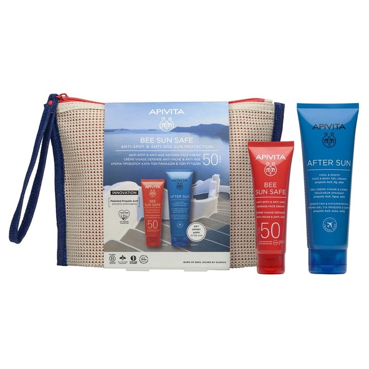 Crema facială Apivita Bee Sun Safe SPF50 50ml + Cadou After Sun 100ml, protecție solară, textură ușoară, unisex