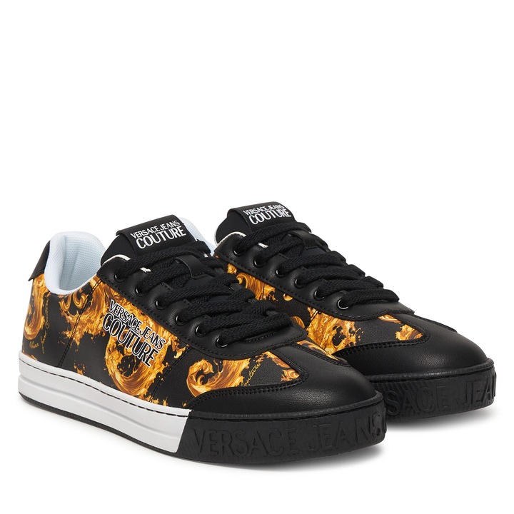 Férfi tornacipő, Versace Jeans Couture, természetes bőr, fekete/arany, 42 EU