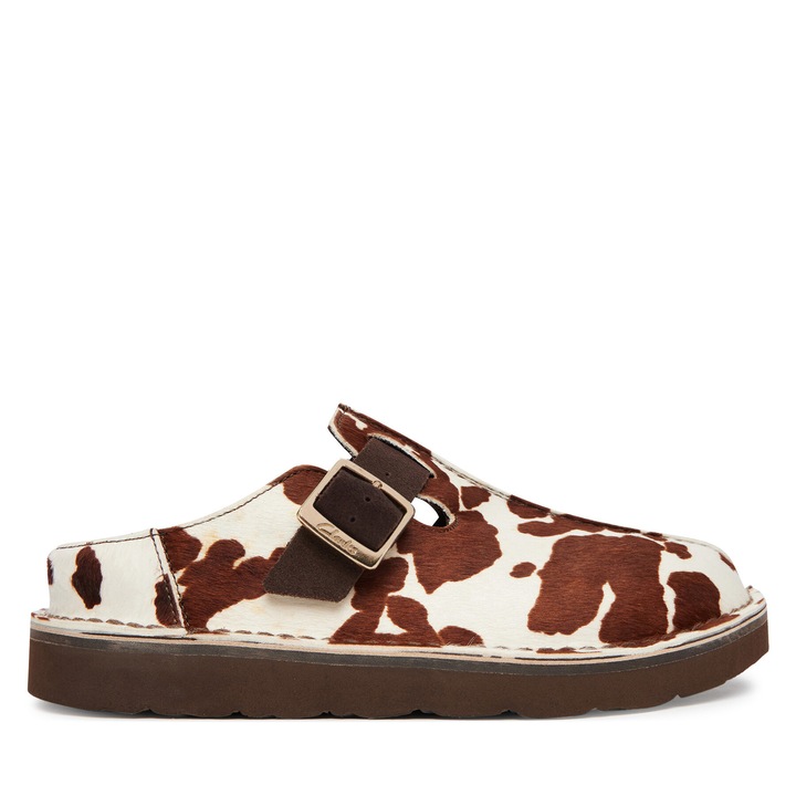 Papuci dama, Clarks, piele naturala, maro, alb, 41 EU