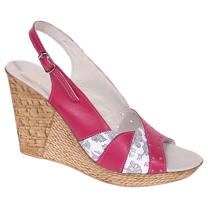 Sandale dama din piele naturala cu platforme 200800, Roz