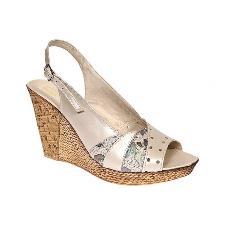 Sandale dama din piele naturala cu platforme 200800, Verde/Bej