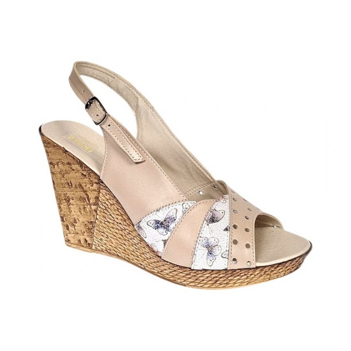 Sandale dama din piele naturala cu platforme 200800, Alb/Bej