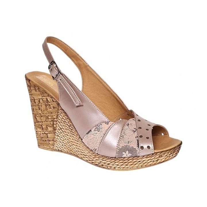 Sandale dama din piele naturala cu platforme 200800, Nude perlat