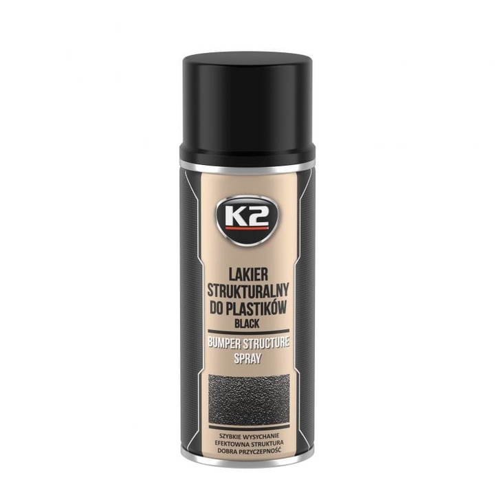Vopsea auto K2, structurala pentru plastic, neagra, 400ml