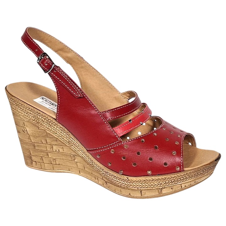 Sandale dama din piele naturala cu platforme 200785, Rosu