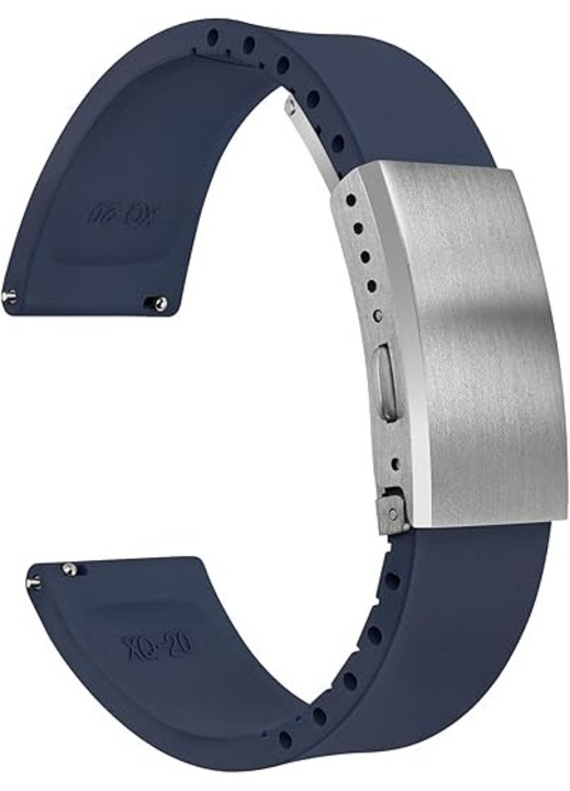 Curea de ceas din cauciuc FKM, fluororubber, sistem de prindere rapid, rezistent la apa si transpiratie, albastra, 22mm