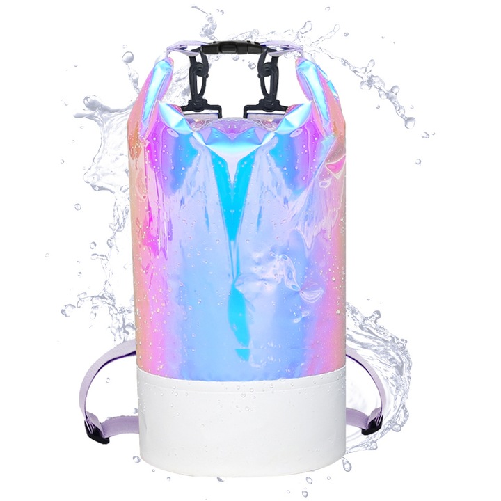 Rucsac impermeabil 20L, PVC, rezistent la scurgeri, pentru activitati acvatice, multicolor