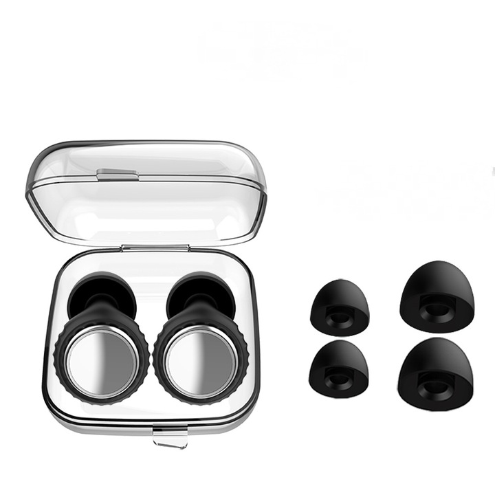 Dopuri de urechi reutilizabile, 28dB reducere zgomot, set 2 perechi, negru/silver, cu carcasa de depozitare
