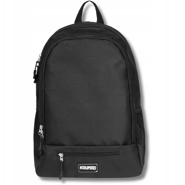 Rucsac Scolar si Turistic KRUMAD Negru, Rucsac pentru Scoala, Liceu si Universitate, Spatios cu 2 Compartimente, Buzunar Frontal si Buzunare Laterale, Bretele Reglabile, Material Rezistent Poliester