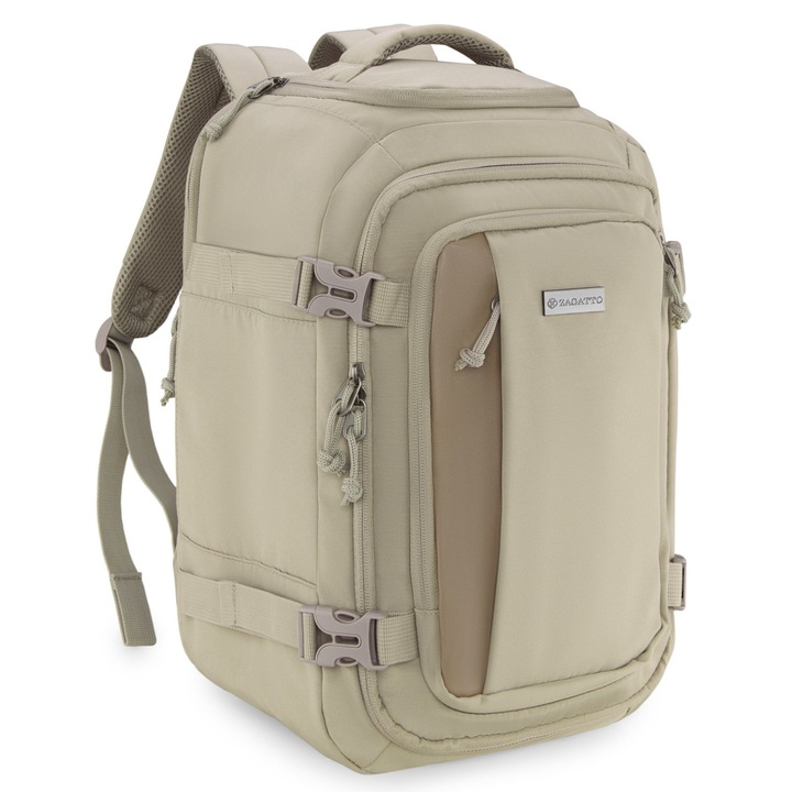 Rucsac calatorie multifunctional, Zagatto ZG1078, Dimensiune 45x30x25 cm, Comapartimet laptop, Curele de compresie, Atasabil la valiza, Impermeabil, Capacitate 33.7 L, Ideal pentru City Break si Deplasari Business, Bej