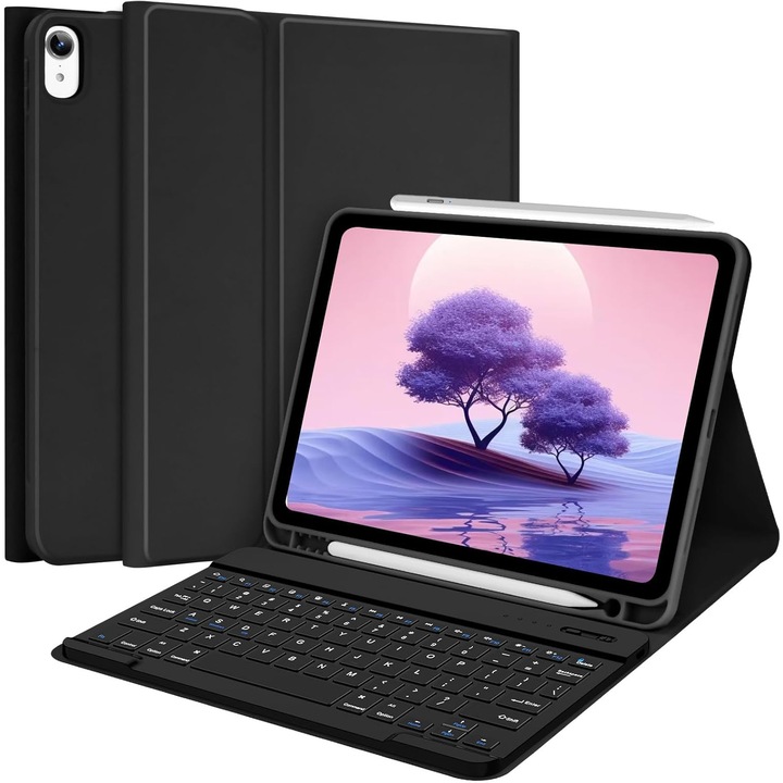 Tastatura Bluetooth cu iluminare FOGARI, slim, QWERTY, compatibila iPad, Galaxy Tab si tablete, culoare negru