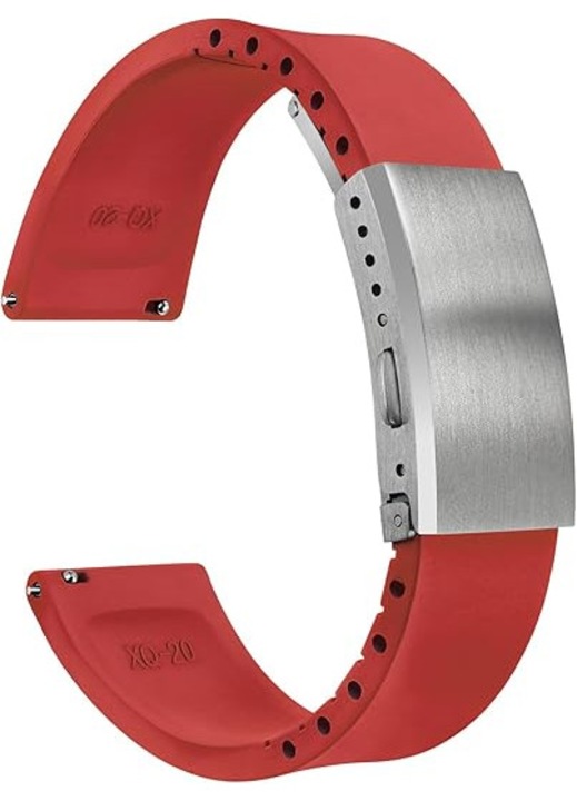 Curea de ceas din cauciuc FKM, rosie, 22mm, rezistenta la apa si transpiratie, design ajustabil