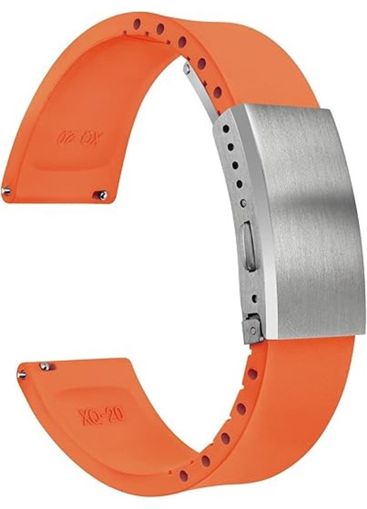 Curea de ceas din cauciuc FKM, cu sistem de prindere rapid, rezistenta la apa si transpiratie, portocalie, 22mm