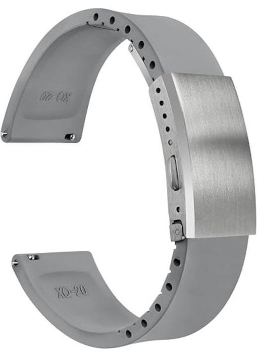 Curea de ceas din cauciuc FKM, fluororubber, sistem de prindere rapid, rezistent la apa si transpiratie, gri deschis, 22mm