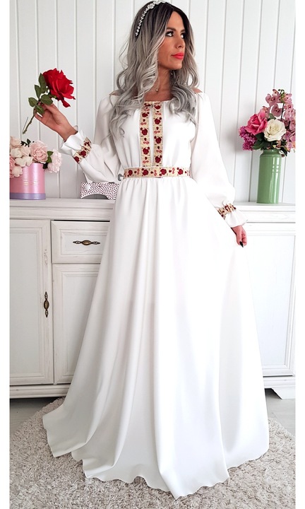 Рокля Лара, флорални мотиви, Бял