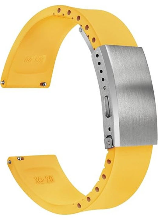 Curea de ceas din cauciuc FKM, galben, 22mm, rezistenta la apa si transpiratie, design ajustabil