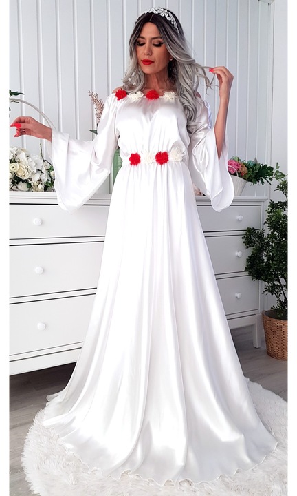 Rochie lunga satin Leonor, alb, Alb