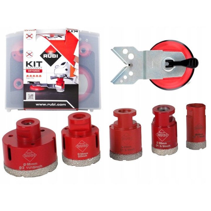 Set 6 otvornic Rubi 06968 pentru gres, M14, 28-68mm, 14.000 rpm, cu valiza