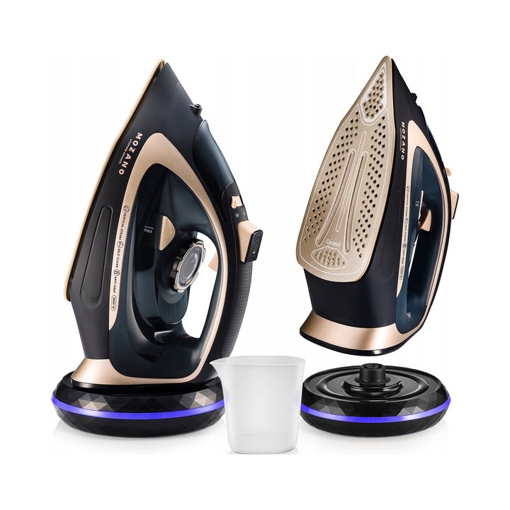 Fier de calcat fara fir Mozano Ultimate Smooth 2600W, ceramica, abur 25g/min, functie de auto-curatare, set complet
