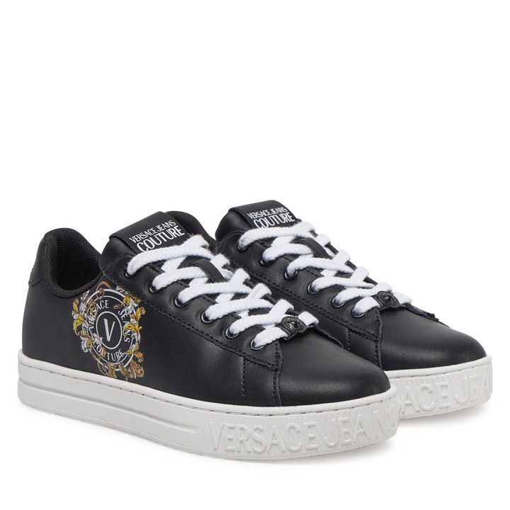 Női tornacipő, Versace Jeans Couture, természetes bőr, fekete, szintetikus anyag, 41 EU