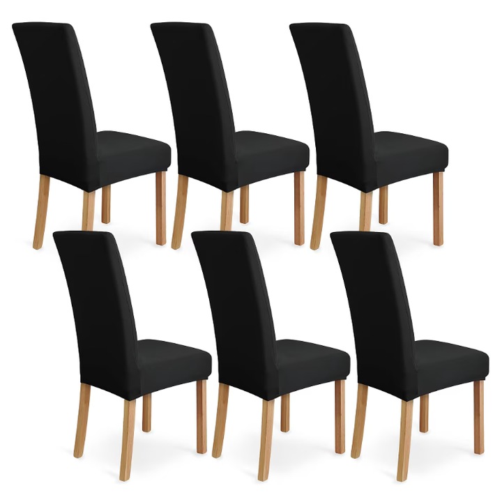 Set 6 huse pentru scaun cu centura elastica NEGRE