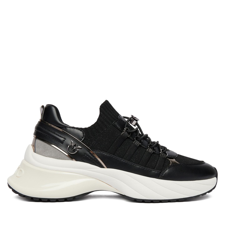 Tenisi dama, Pinko, piele naturala, negru, talpa groasa, sireti elastici, Negru