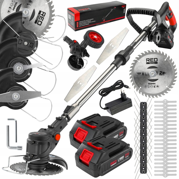 Trimmer gazon electric 1000W, cu 2 acumulatori 2000mAh, lungime reglabila 990-1350mm, set complet