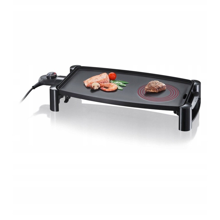 Grill electric Severin KG2388, 2200 W, negru, 45,7x25,4cm, cu suprafata antiaderenta