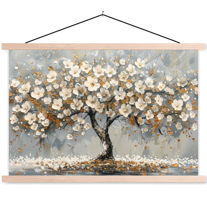 Poster textil cu sine magnetice din lemn, Abstract, Decorative, Living, Bucatarie, Modern Art, Decorarea peretilor Alb 90x60 cm