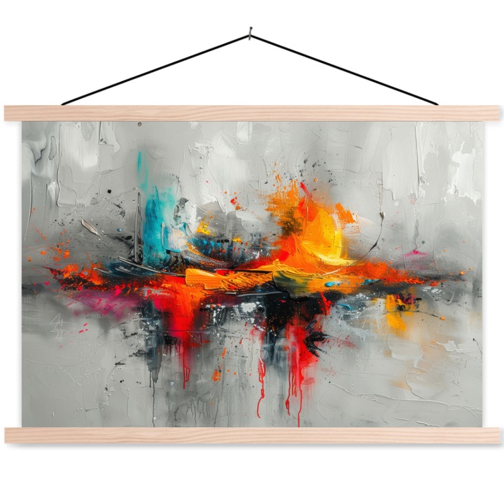 Текстилен плакат с дървени магнитни релси, Абстрактен, Декоративен, Всекидневна, Кухня, Модерно изкуство, Декорация на стени Светлосив 60x40 см