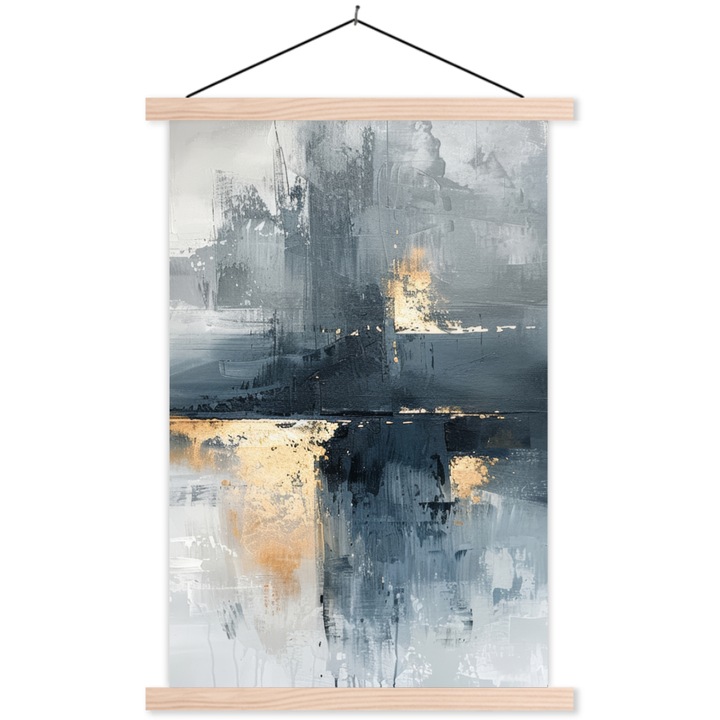 Текстилен плакат с дървени магнитни релси, Абстрактен, Декоративен, Всекидневна, Кухня, Модерно изкуство, Декорация на стени Тъмносив 60x90 см