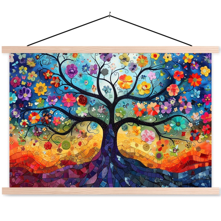 Poster textil cu sine magnetice din lemn, Abstract, Decorative, Living, Bucatarie, Modern Art, Decorarea peretilor Albastru inchis 90x60 cm